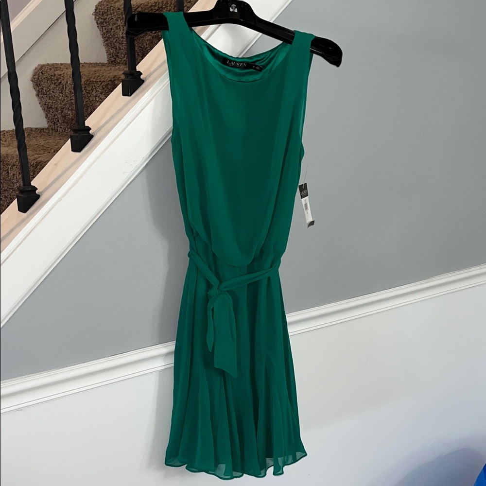Lauren Ralph Lauren Emerald Green Sleeveless Tie-Waist Midi Dress